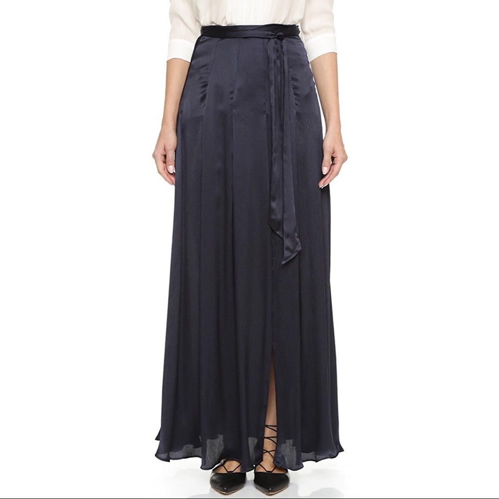 L'AGENCE Navy Oceane Silk Maxi Skirt NWT